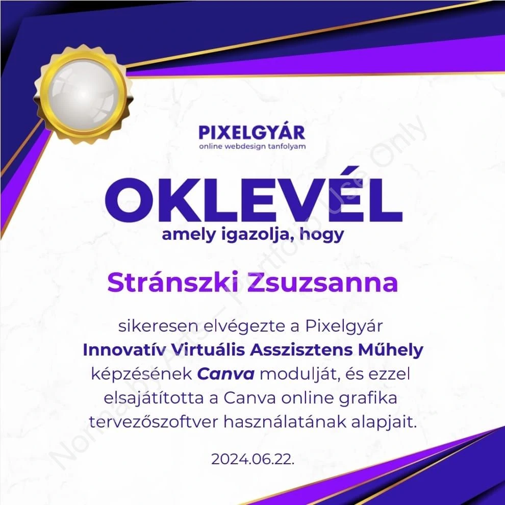 VA Canva Modul oklevél